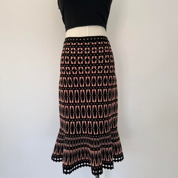 HERVE LEGER BY MAX AZRIA GEOMETRIC PEPLUM MIDI SKIRT - Picture 2 of 6